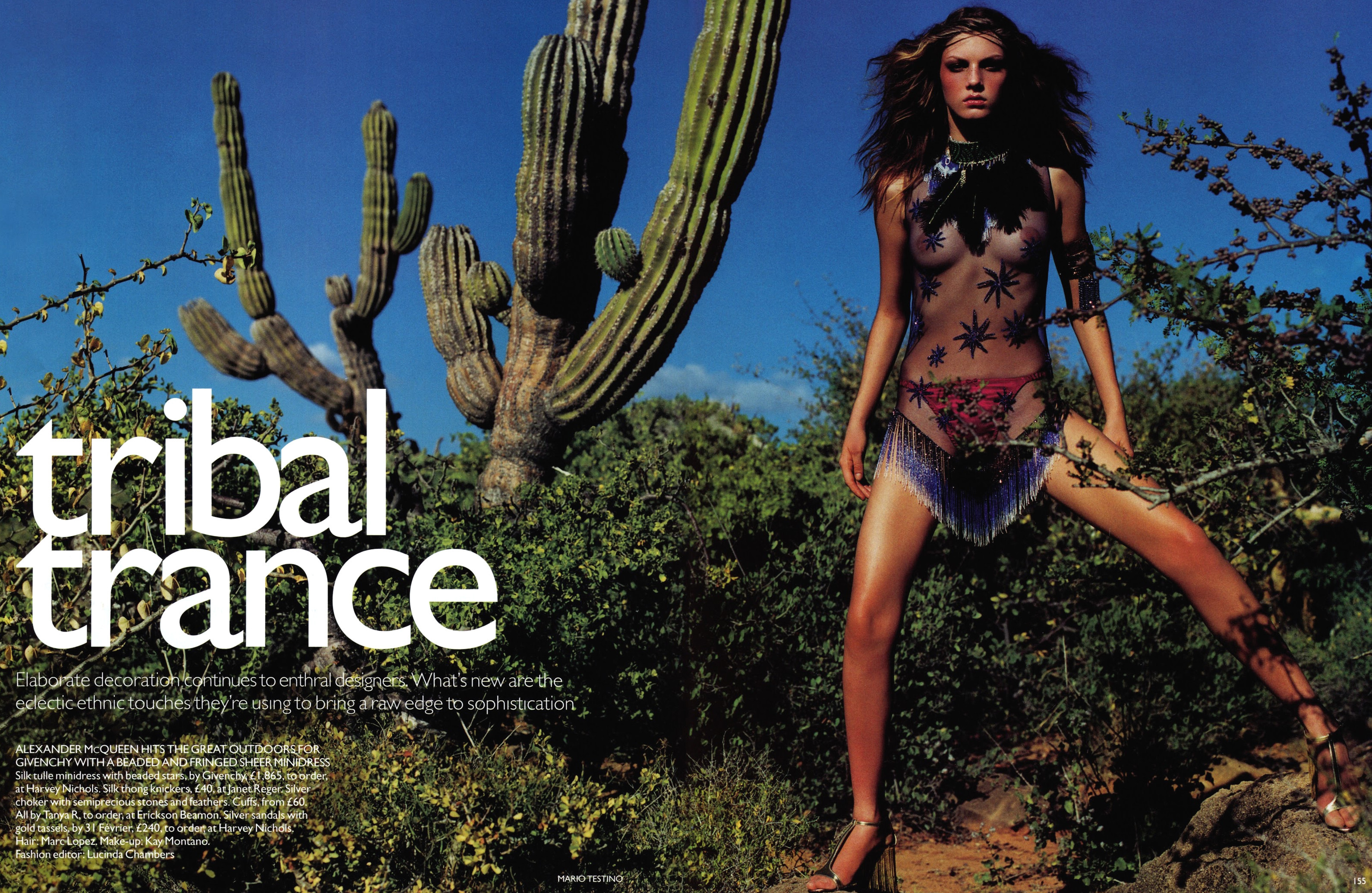 Эдиториал Tribal Trance, Vogue UK, Анджела Линдвалл, фотограф Марио Тестино, 1998 год — Модная фотография 90-х: от гламура к реализму / Камералабс