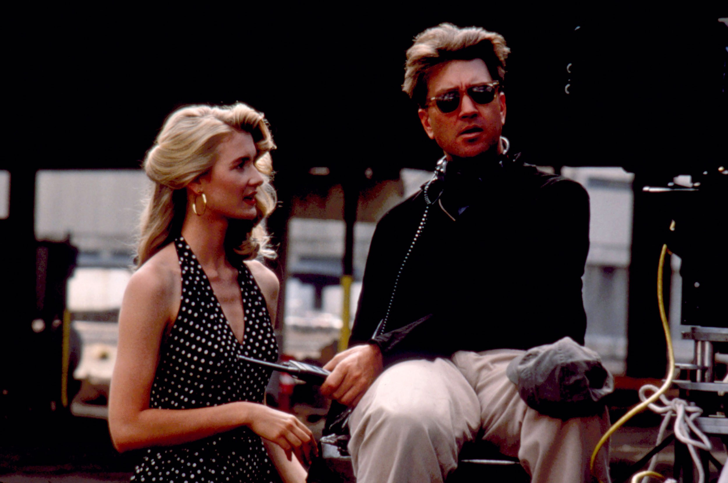 Лора Дерн и Дэвид Линч на съёмках фильма Дикие сердцем, 1990