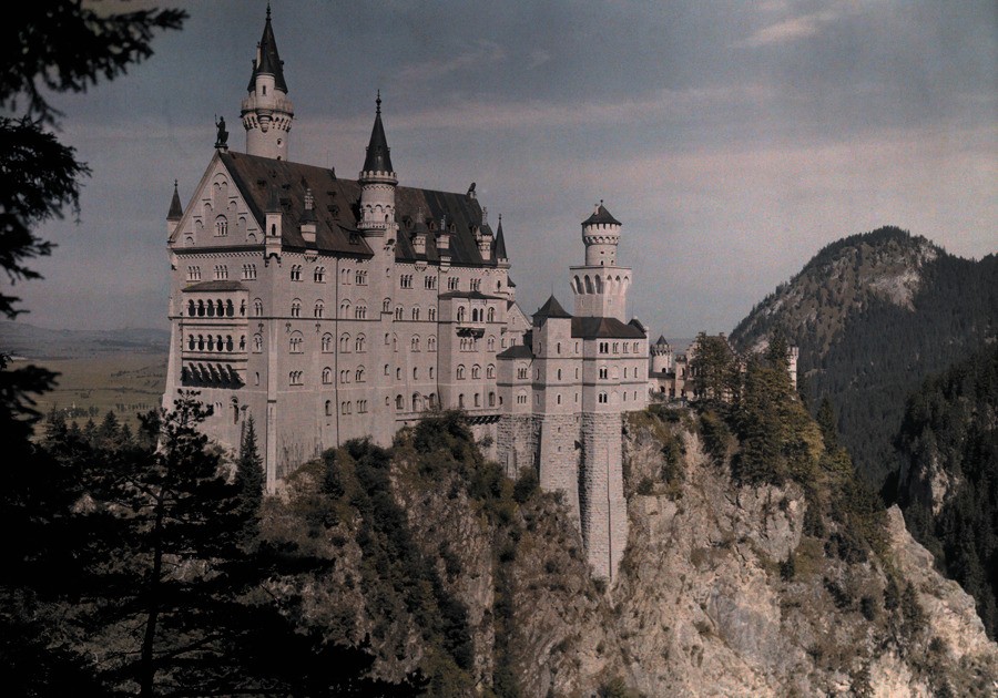 Замок Нойшванштайн, Германия, 1925. Автохром, фотограф Ганс Хильденбранд