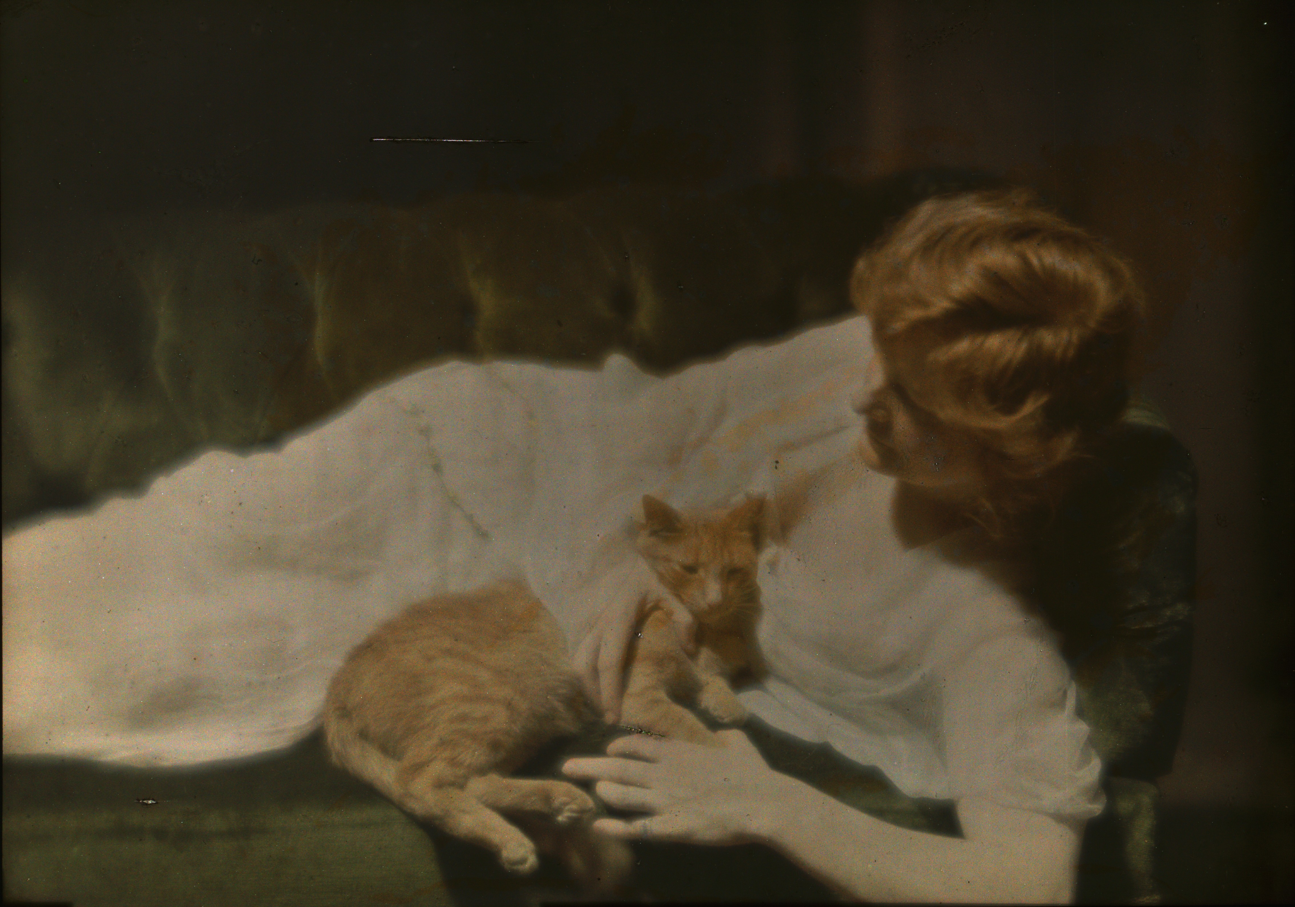 Энн Мердок с рыжим котом, 1924. Автохром, фотограф Арнольд Генте
