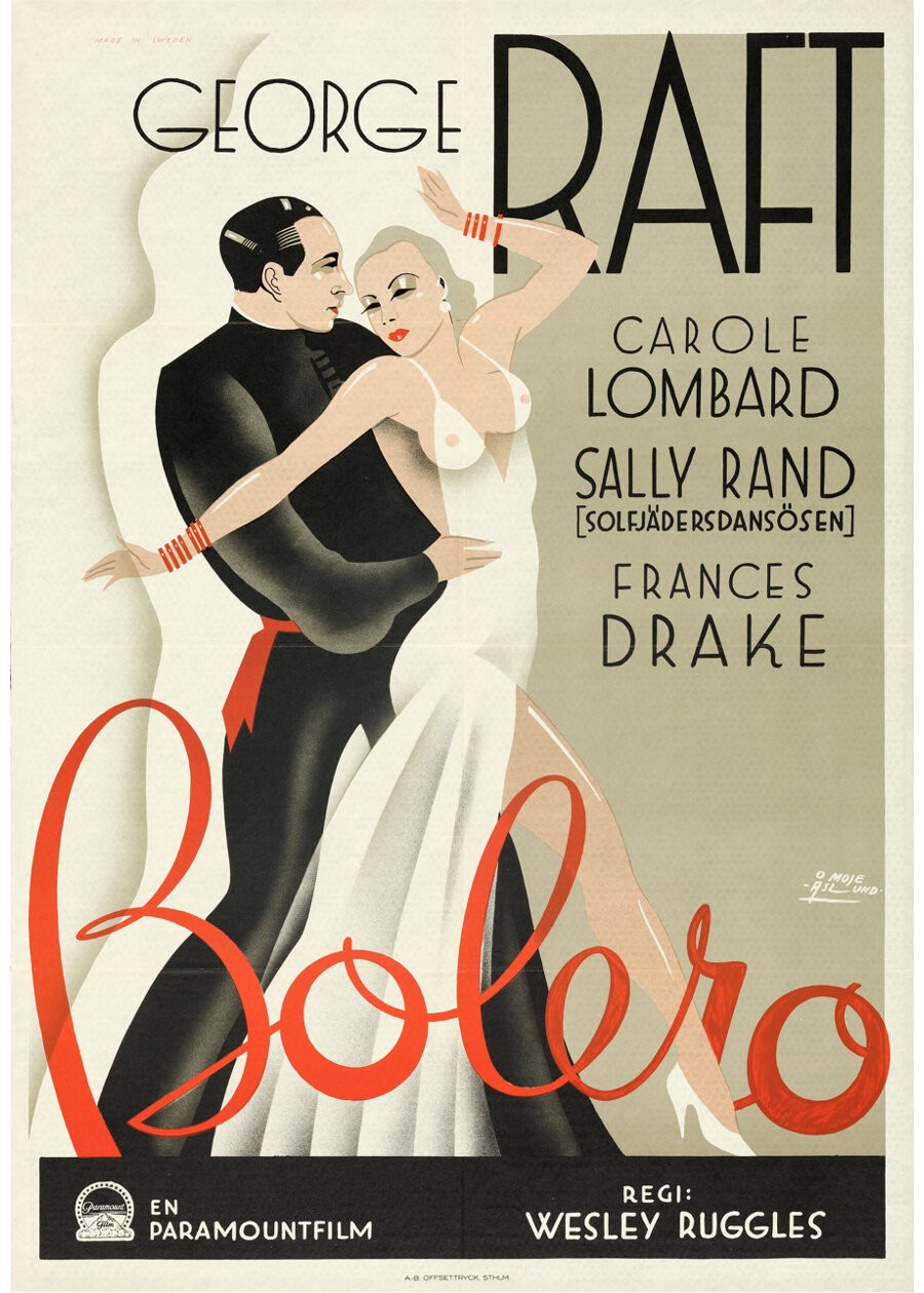 Плакат к фильму «Болеро» (1934) режиссёра Уэсли Рагглза. В ролях Джордж Рафт и Кэрол Ломбард