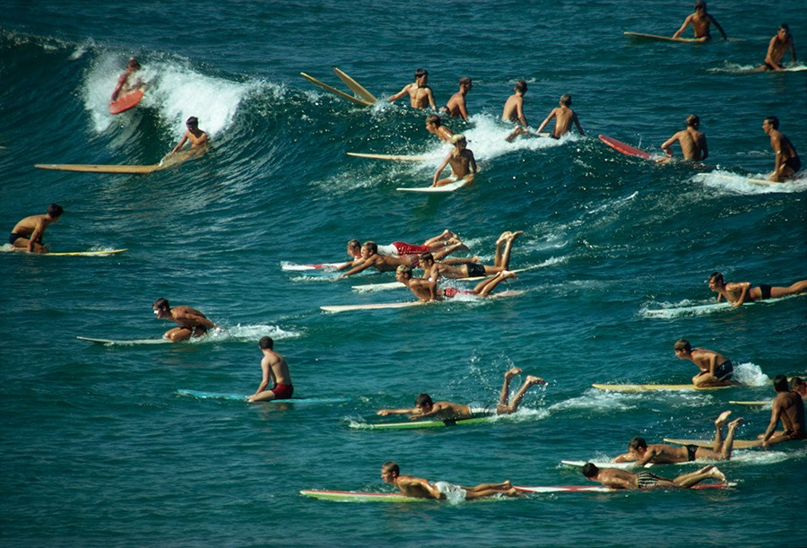 Серфёры седлают волны в Австралии, 1963. Фотограф Роберт Б. Гудман