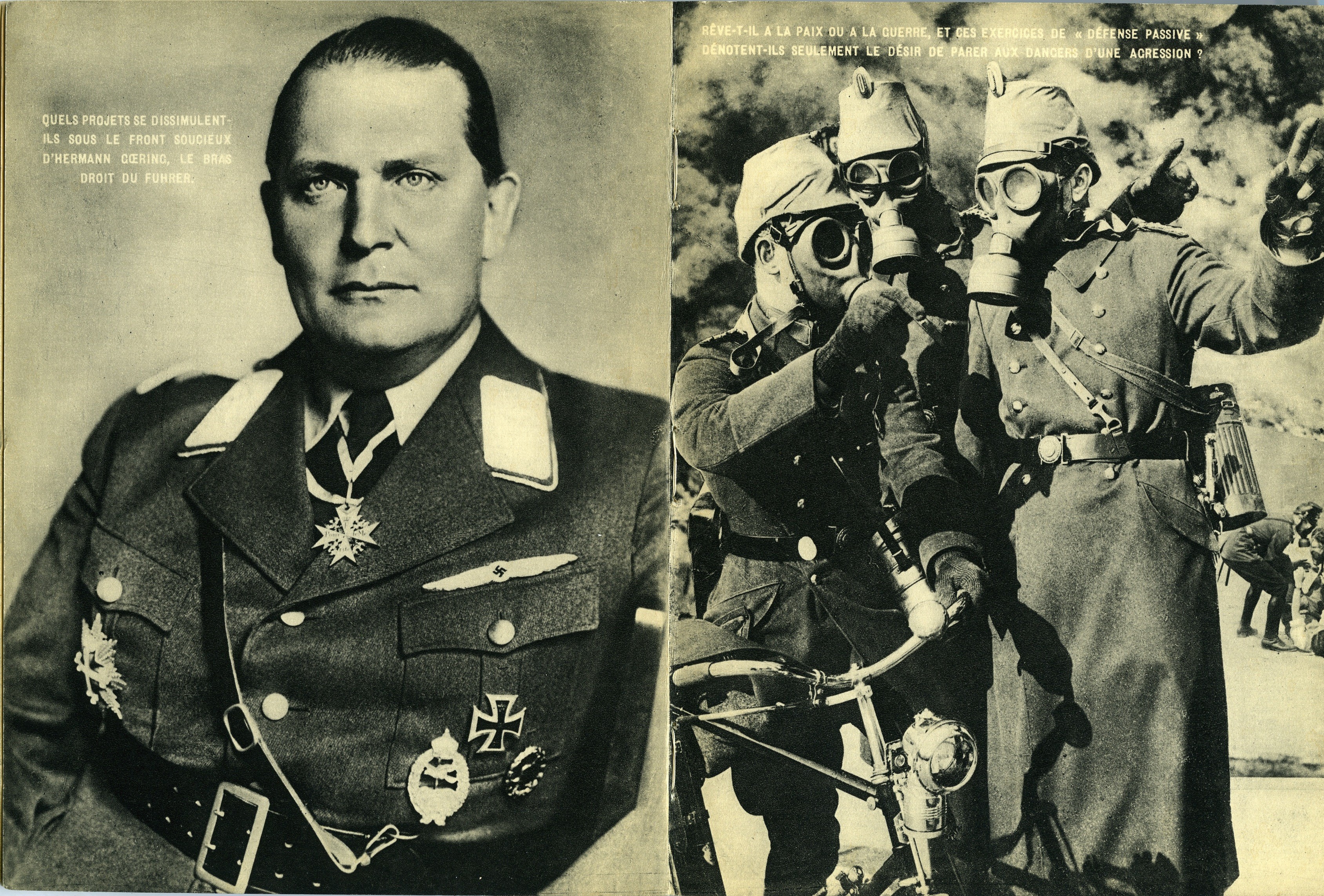 Генерал Герман Геринг и военные в противогазах. Из фотокниги «Берлин», 1930-е. Автор Пьер Мак-Орлан