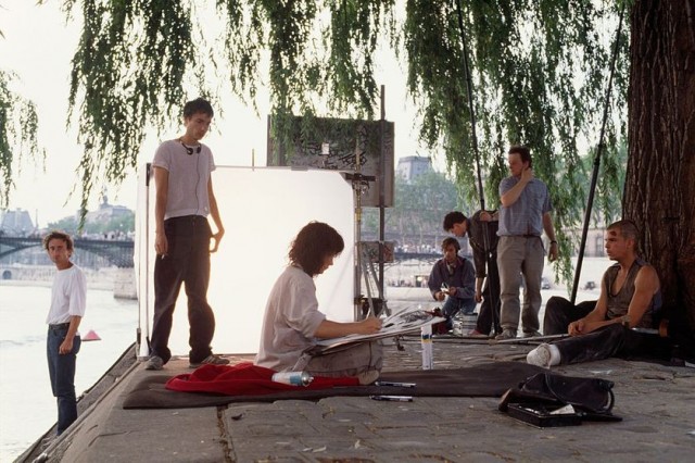 Леос Каракс, Жюльет Бинош, Дени Лаван на съёмочной площадке «Любовников с Нового моста», 1991