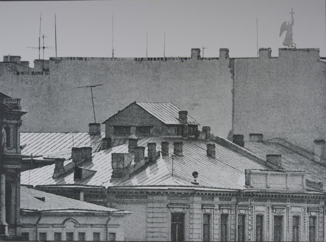 Городской пейзаж с крышами и ангелом, 1979. Фотограф Станислав Чабуткин