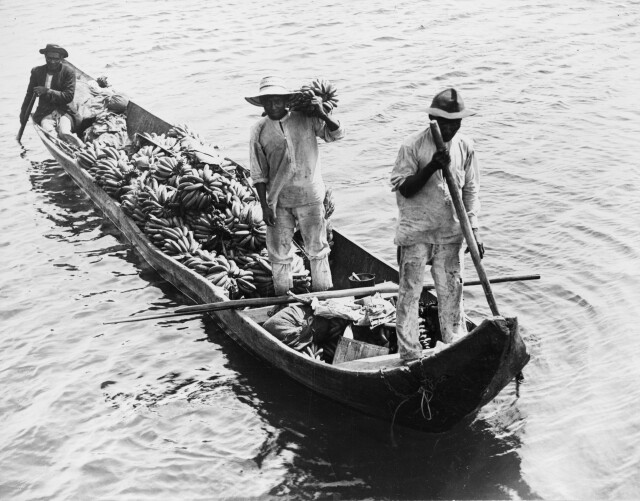 Перевозка бананов в лодке на городские рынки в Панаме, 1890 – 1923. Фотограф Фрэнк Джордж Карпентер