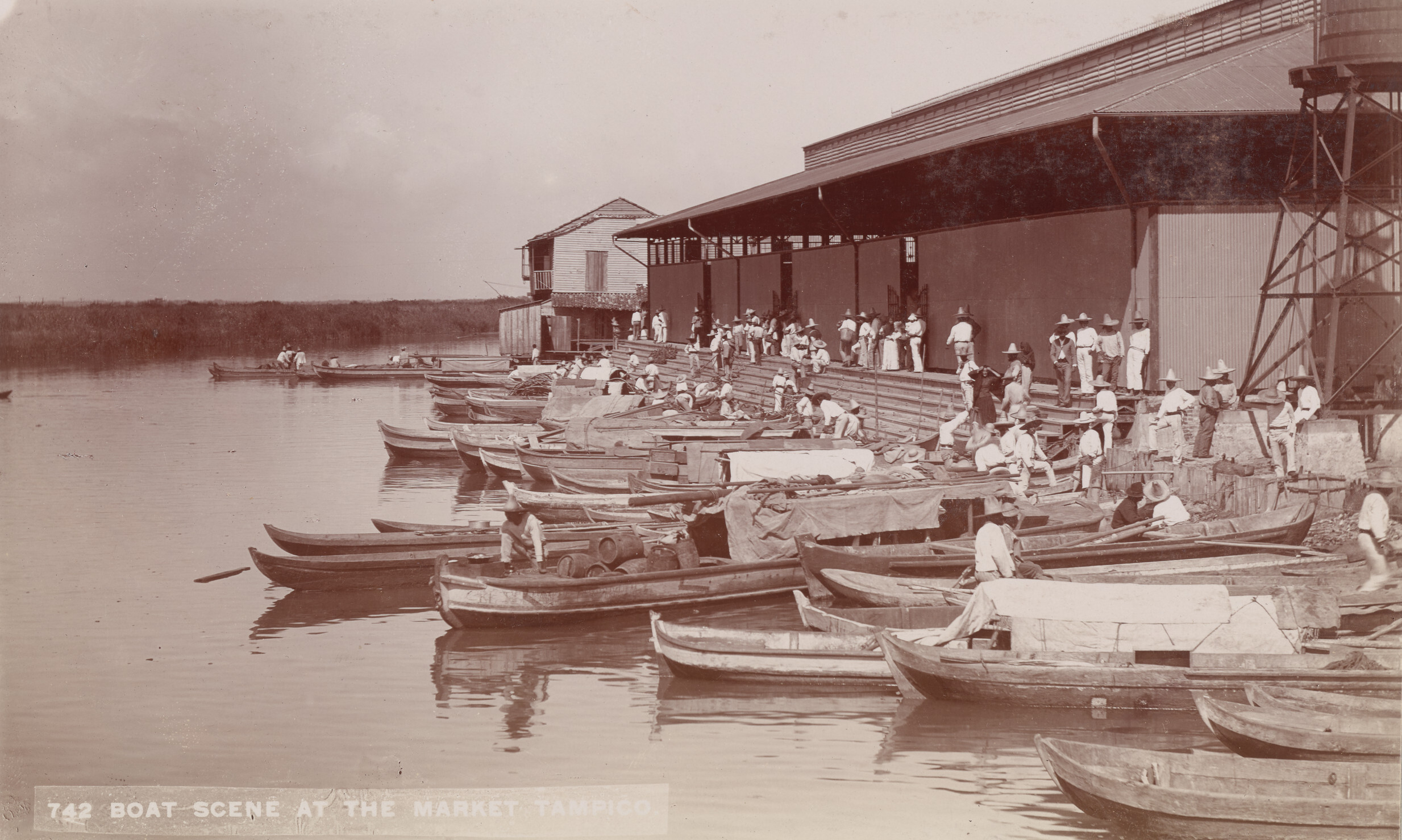 Лодки на рынке в Тампико, 1898. Из альбома Старая Мексика, 1898. Фотограф Mayo and Weed