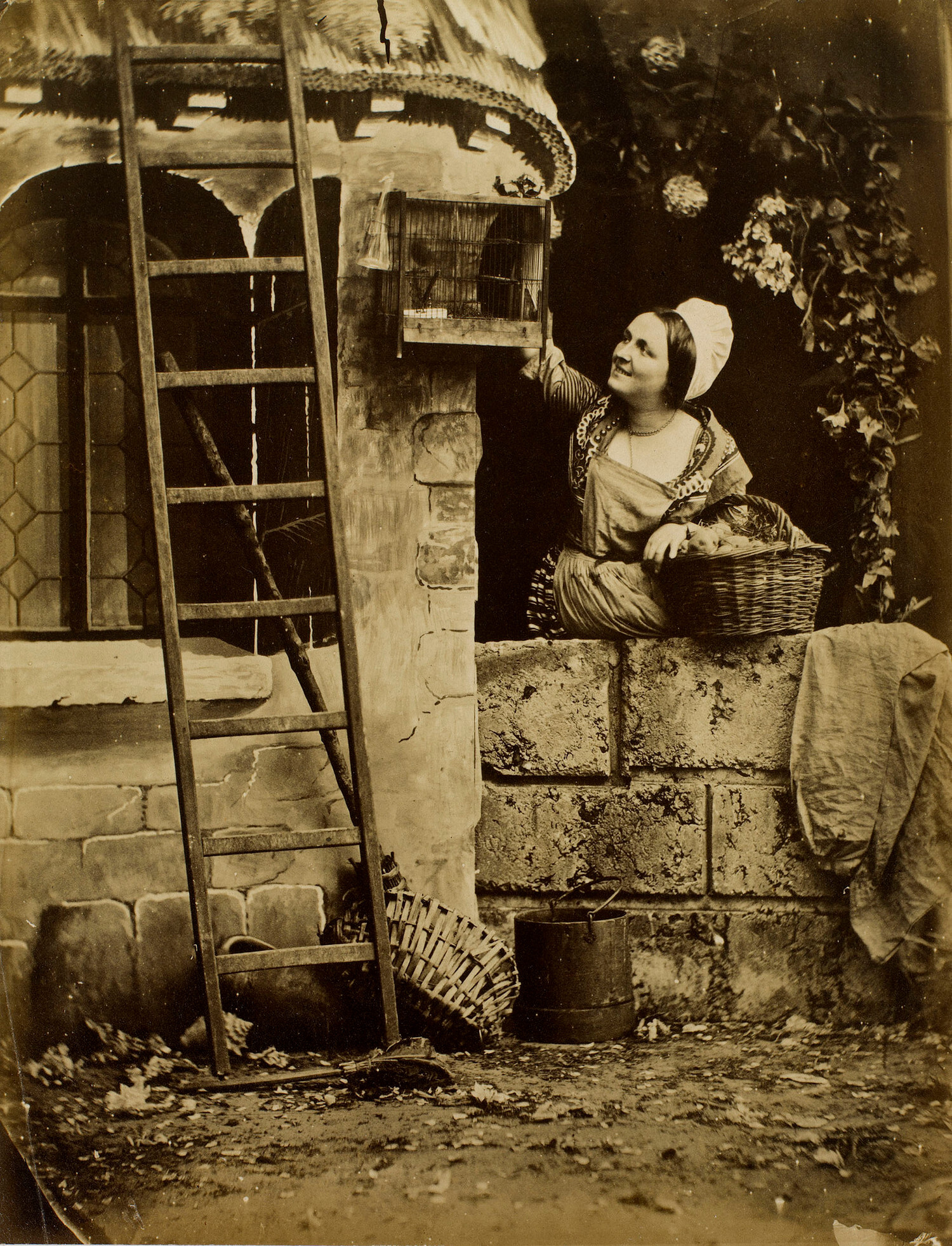 Женщина с корзиной возле птичьей клетки. Копия с оригинала 1854 года из ателье Мулен