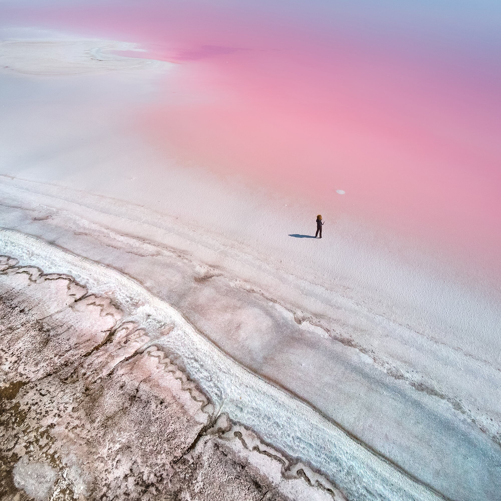 Высоко оценённое в категории Пейзажи и приключения, 2021. Розовые соляные озёра в Херсонской области, Украина. Фотограф Евгений Самученко