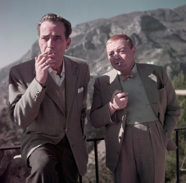 Хамфри Богарт и Питер Лорре на съемках фильма «Бей дьявола», Равелло, Италия, Апрель 1953 года. Фотограф Роберт Капа