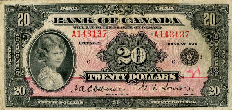 В возрасте 8 лет, Канада? 20 долларов (1935 г.)
