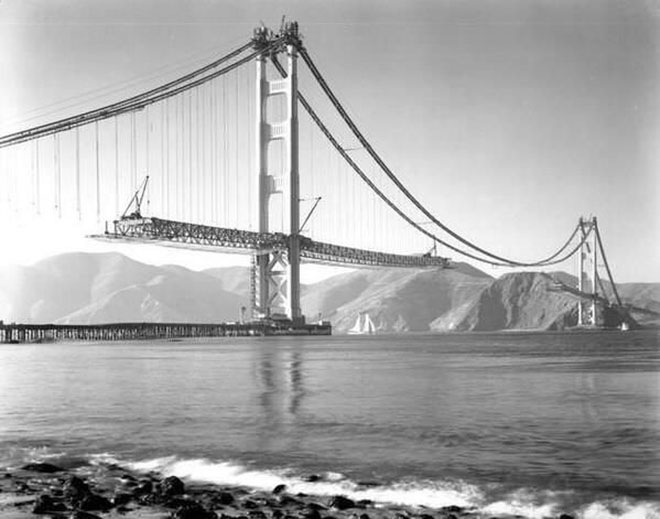 Строительство моста Золотые Ворота в 1937 году