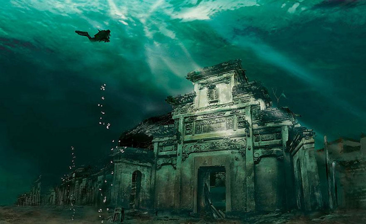 Затопленный город на дне озера Циндао, Китай