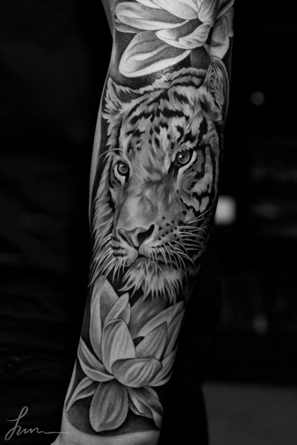 Постер «Винтажная татуировка тигра в стиле дотворк»