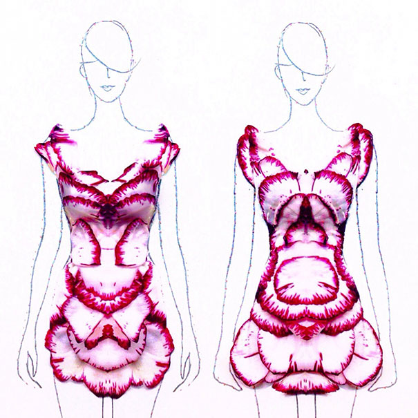 Эскизы модной одежды из цветочных лепестков от Грейс Чао
