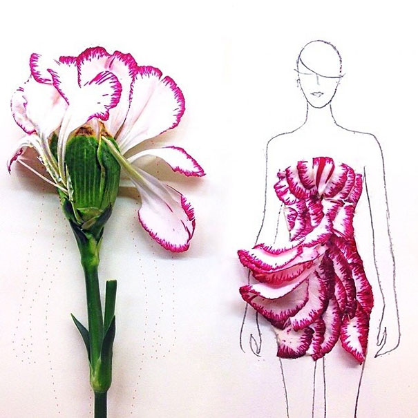 Эскизы модной одежды из цветочных лепестков от Грейс Чао