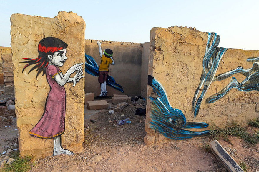 Массовый многонациональный стрит-арт в тунисской деревне от 150 уличных художников-8