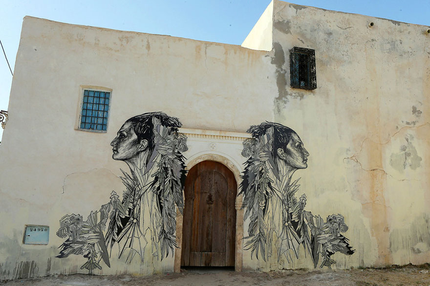 Массовый многонациональный стрит-арт в тунисской деревне от 150 уличных художников-7