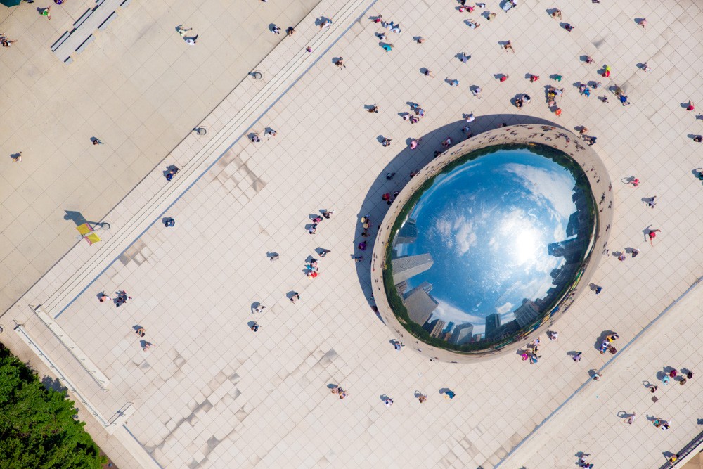 An Aerial View of Anish Kapoor’s Reflective ‘Cloud Gate’ Sculpture