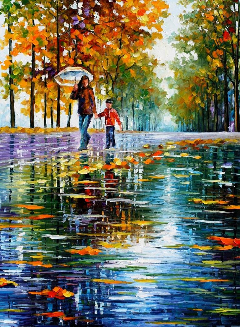 stroll in autumn park  afremov by leonidafremov-d47lq2l