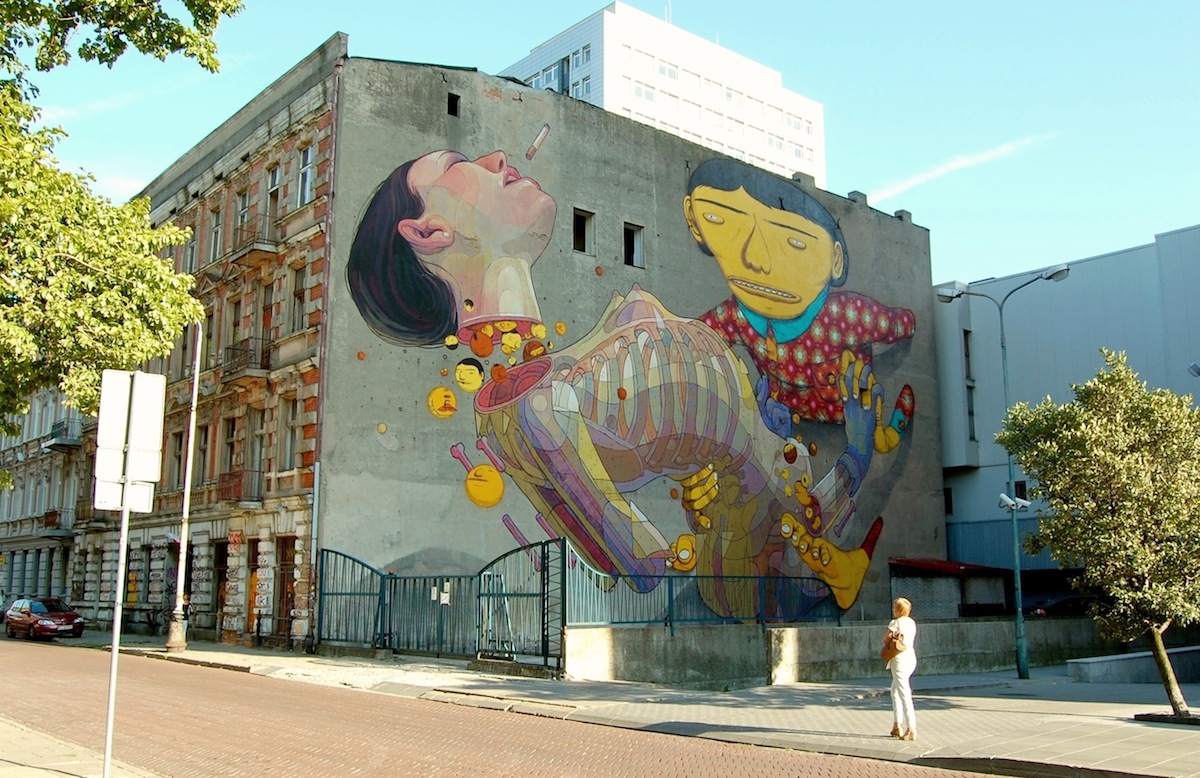 By Os Gemeos and Aryz at Urban Forms Gallery in Lodz, Poland