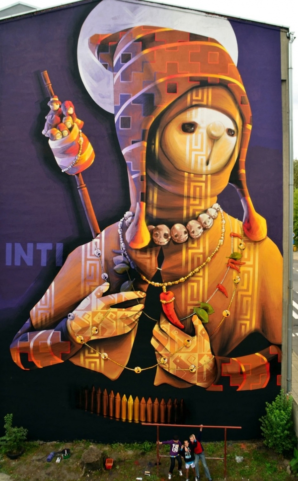 Масштабное изображение «Святой Воин» в уличном искусстве города Лодзь, Польша