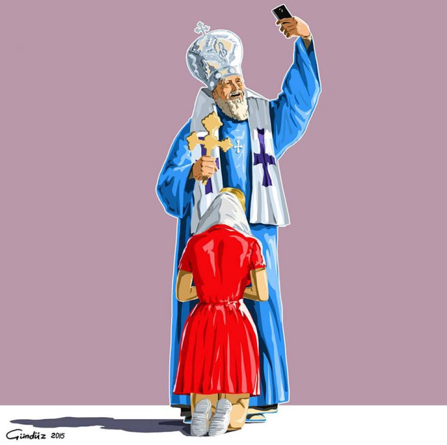 Религиозные селфи в сатирических иллюстрациях Гюндуза Агаева