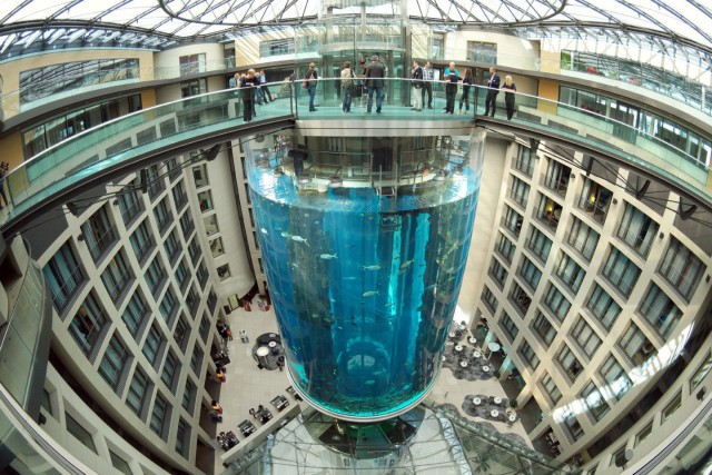АкваДом – самый крупный цилиндрический аквариум в мире с лифтом внутри