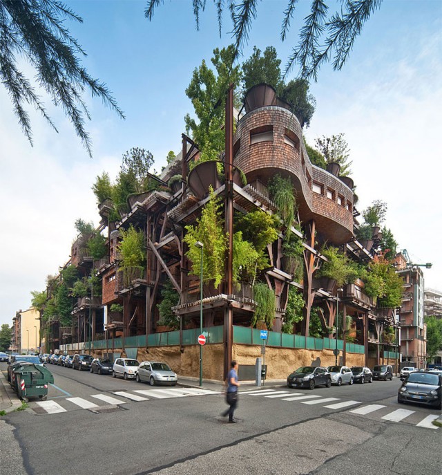 Пятиэтажный «домик на дереве» защищает жителей от городского шума и загрязнения