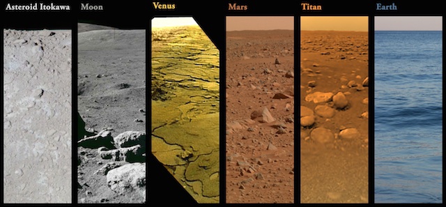 Фотография поверхностей: Земли, Марса, Венеры, Титана, Луны и астероида Итокава
