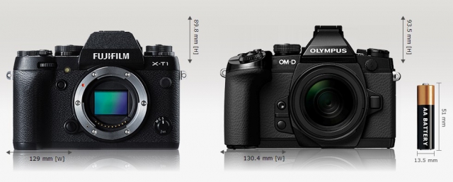 Сравнение характеристик фотоаппаратов Fujifilm X-T1, Fujifilm X-E2 и Olympus OM-D E-M1