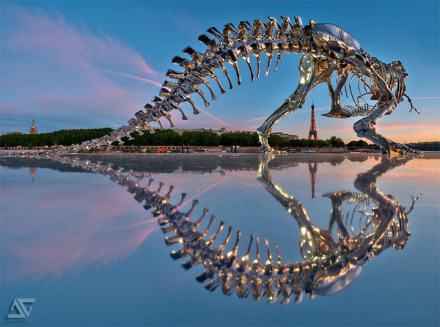 Гигантский скелет тираннозавра в Париже от Филиппа Паскуа (Philippe Pasqua)