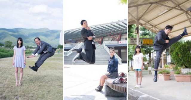 Фото в прыжке: японские папы-бизнесмены и их дочки