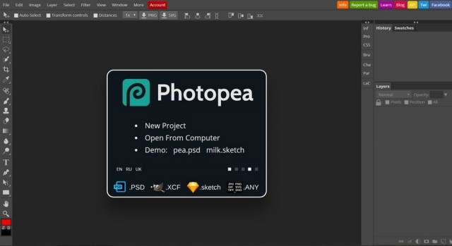 Редактор изображений Photopea – бесплатный двойник Photoshop, который работает в браузере
