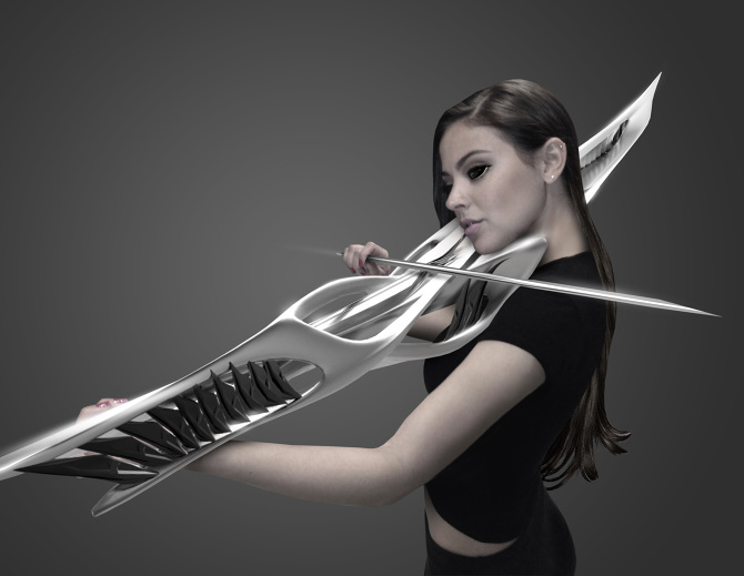 Футуристичная двухструнная скрипка, изготовленная с помощью 3D-печати