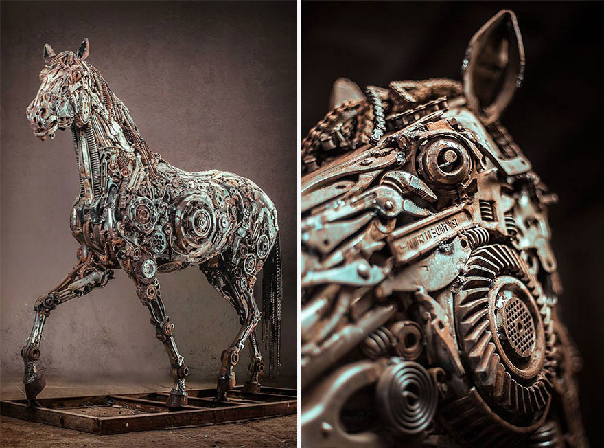 Скульптуры животных из металлолома в стиле стимпанк Хасана Новрози-5