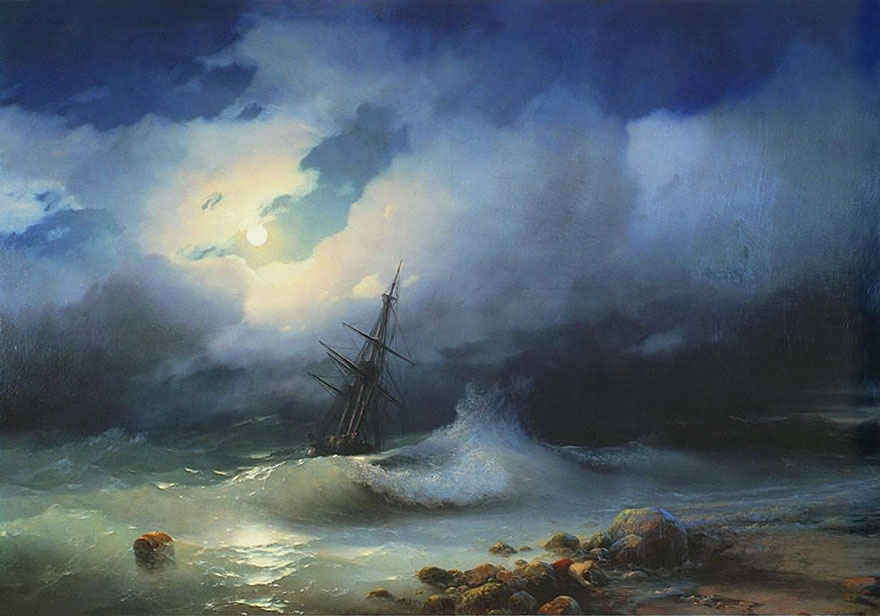 Гипнотизирующие полупрозрачные волны бушующего моря в картинах Ивана Айвазовского-5