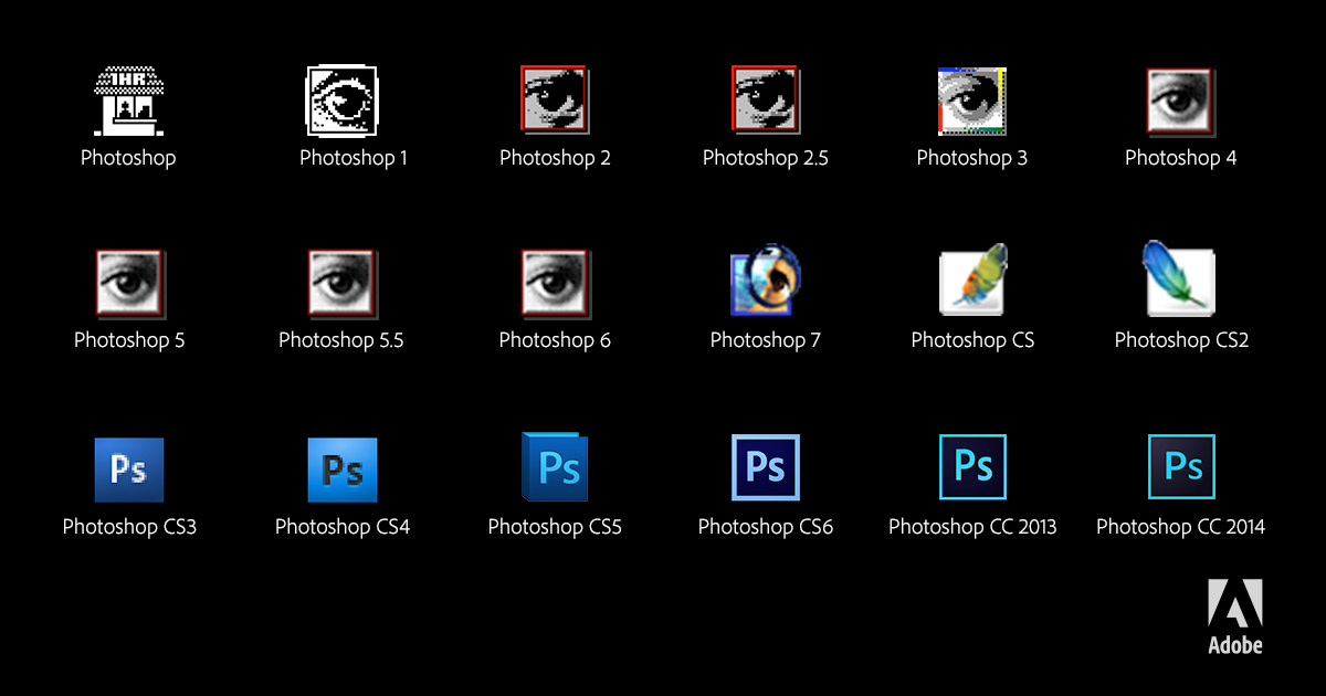 Photoshop Icons Through Программе Photoshop исполнилось 25 лет - увлекательная ретроспектива