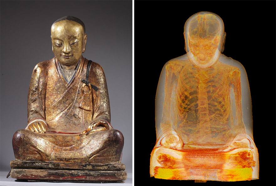 В 1000-летней буддийской статуе обнаружили мумию китайского монаха с древними свитками-1