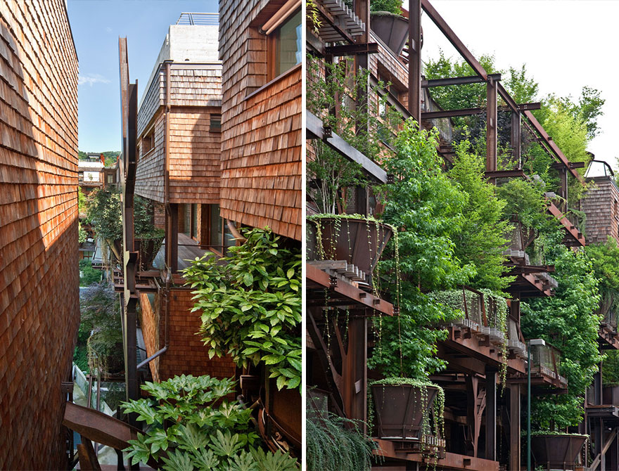 Пятиэтажный «домик на дереве» защищает жителей от городского шума и загрязнения-21