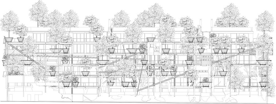 Пятиэтажный «домик на дереве» защищает жителей от городского шума и загрязнения-20
