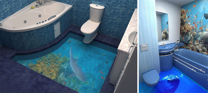 3D-полы, которые превращают ванную комнату в океан