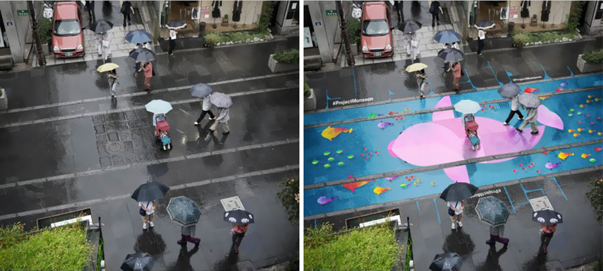 Когда идёт дождь, на дорогах Сеула появляются красочные фрески