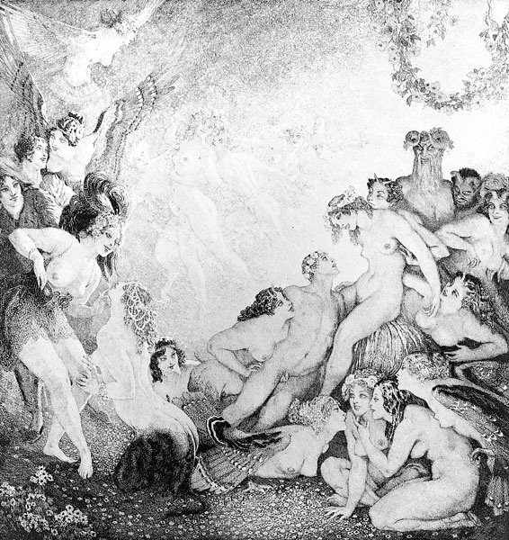 Прелестные нимфы, козлоногие обольстители и демоны в картинах Нормана Линдсея 30