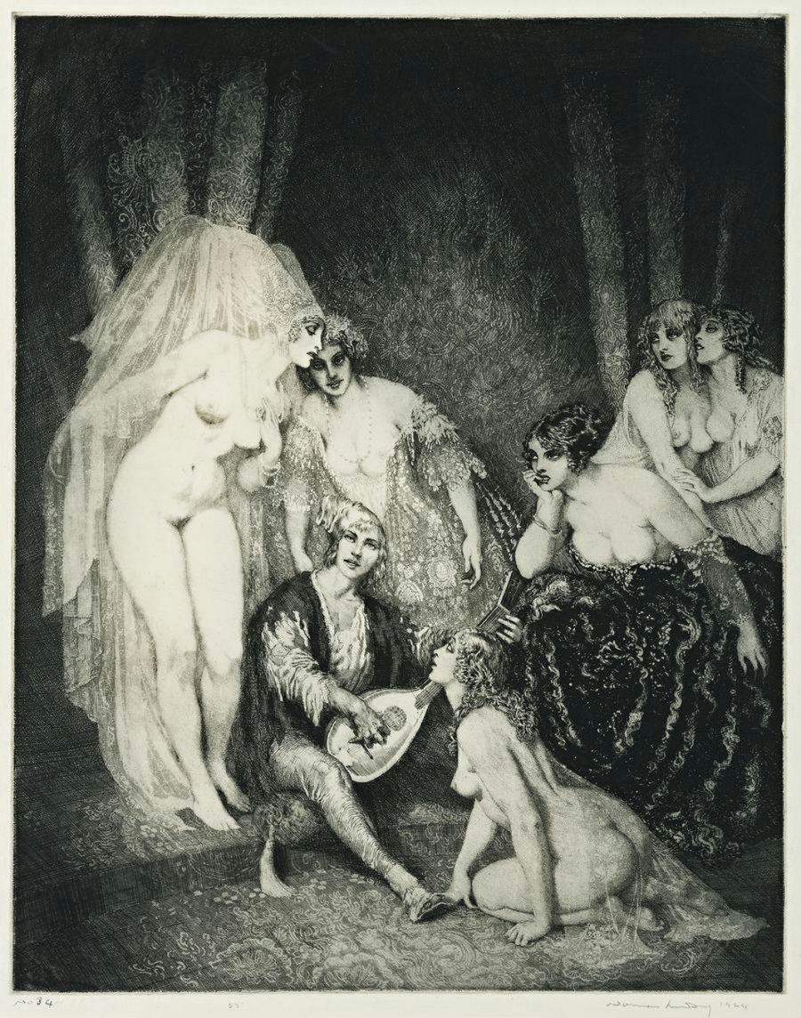 Прелестные нимфы, козлоногие обольстители и демоны в картинах Нормана Линдсея 77