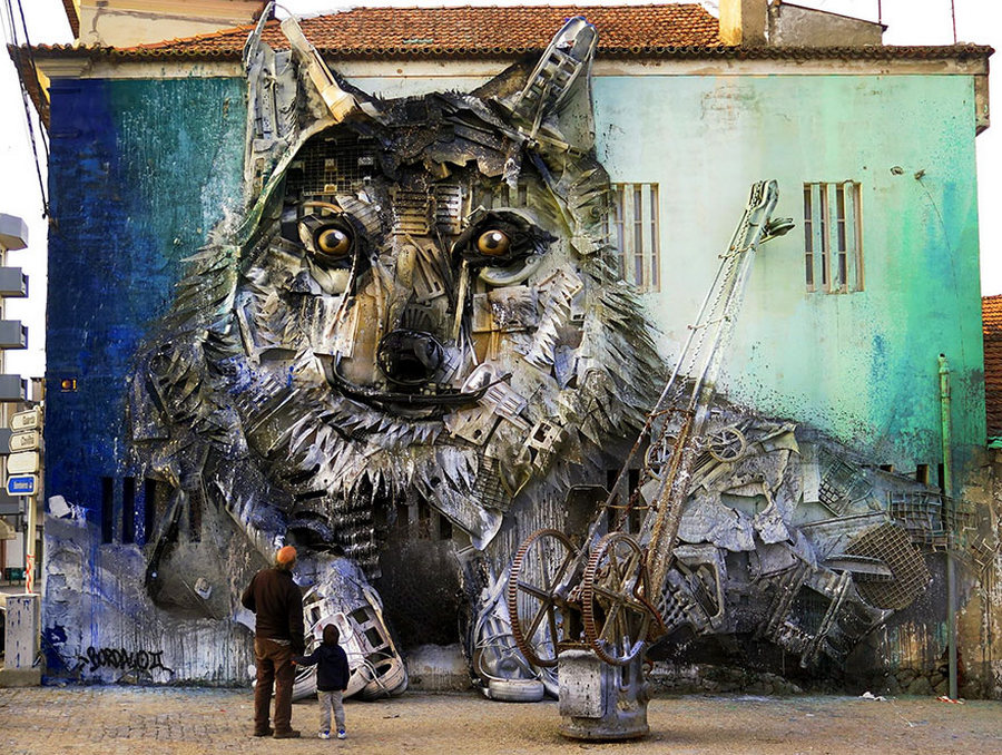 Уличный художник Артур Бордало образы животных из металлолома 11