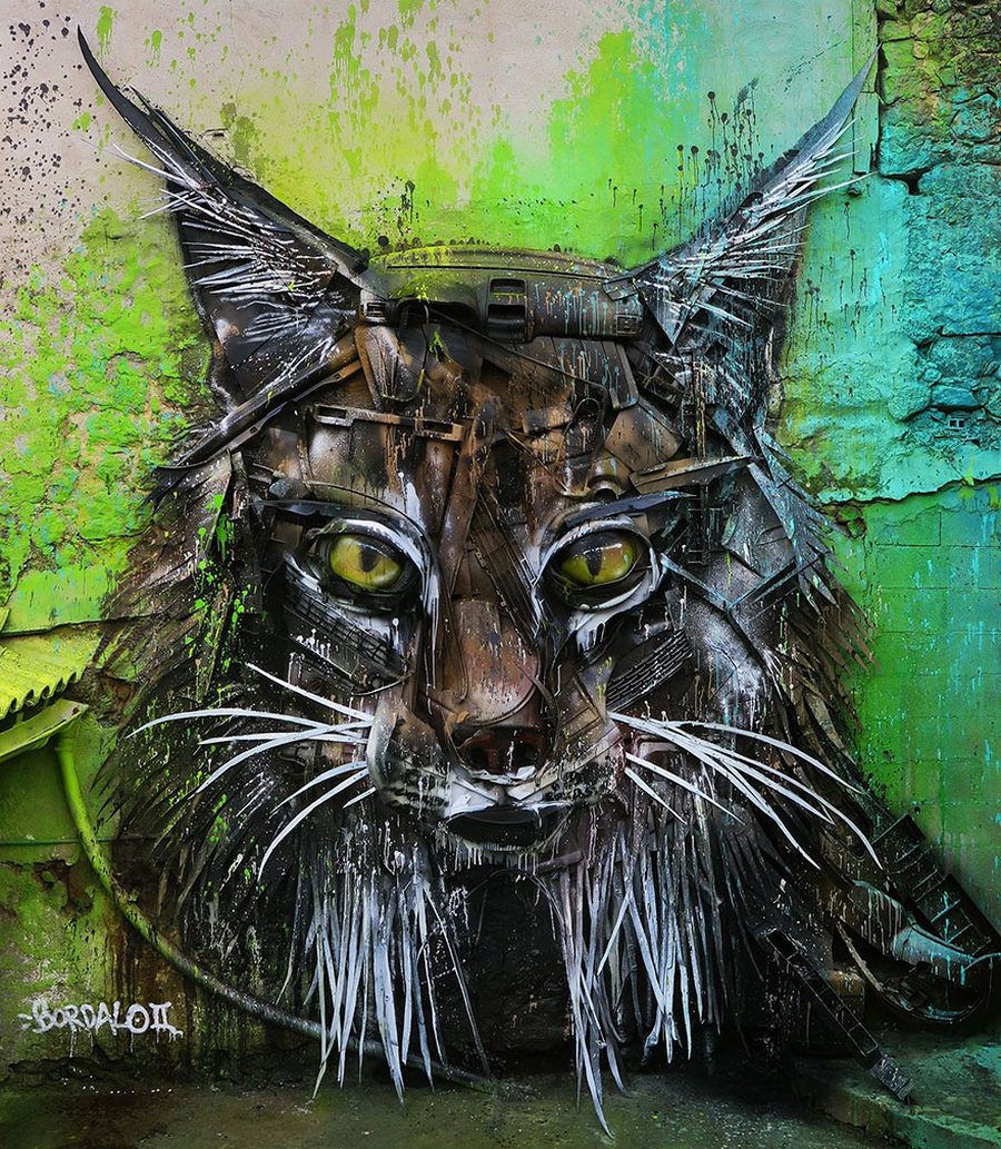 Уличный художник Артур Бордало образы животных из металлолома 16