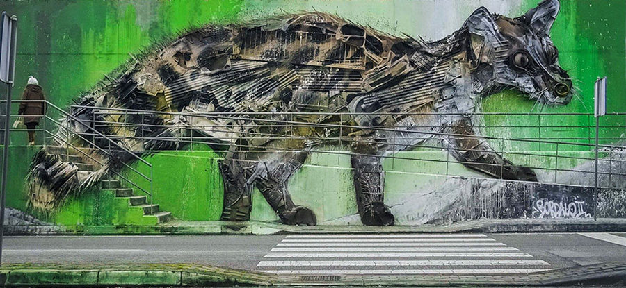 Уличный художник Артур Бордало образы животных из металлолома 33