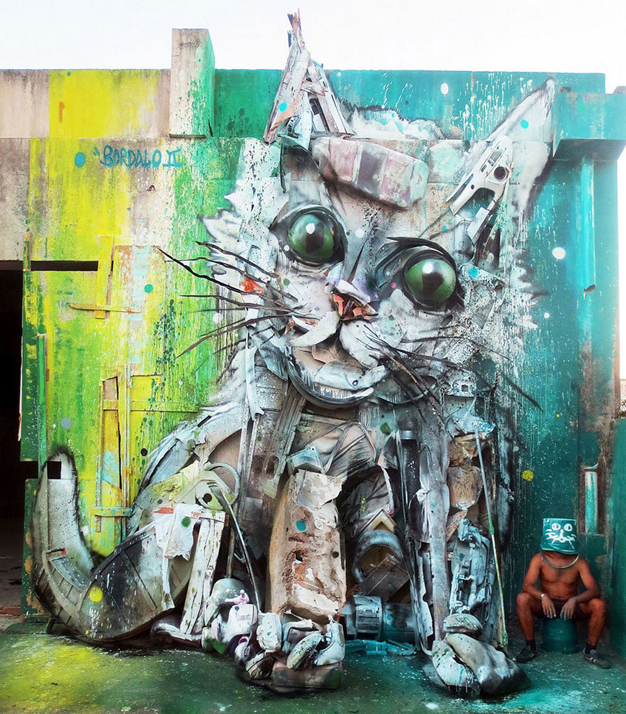 Уличный художник Артур Бордало образы животных из металлолома 5