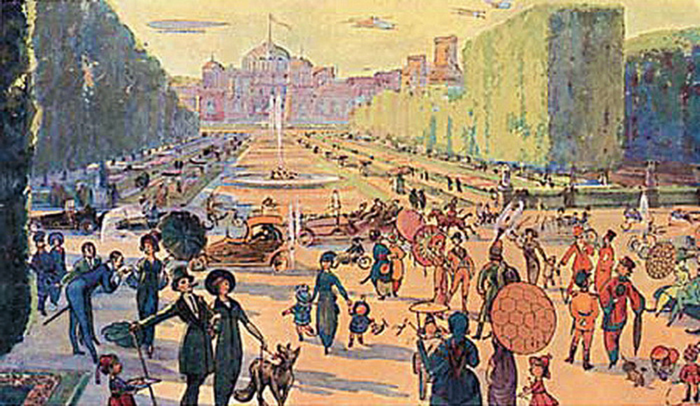 Москва в 23-м веке, какой её представляли художники в 1914 году  4